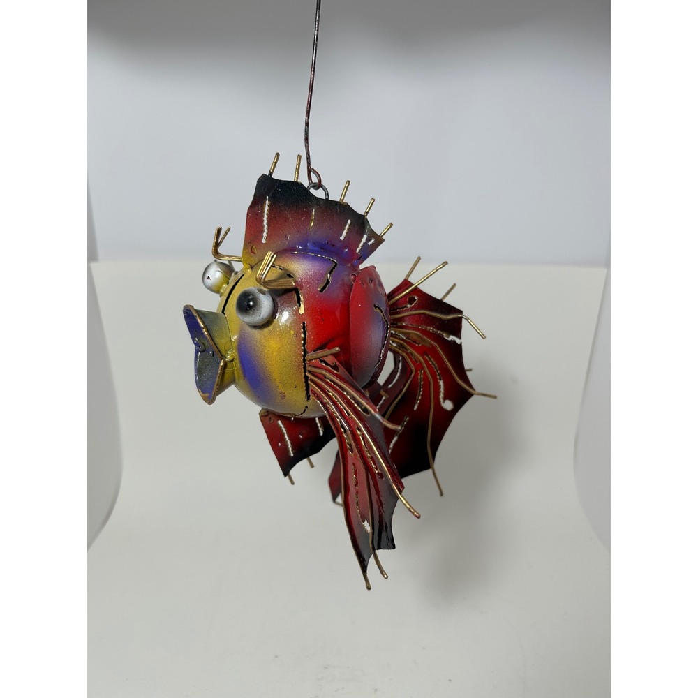 Handcrafted Metal‎ Fish Tea Light Candle Holder Hanging Lantern Red Gold Purple